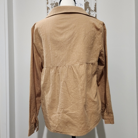 Linen blend shirt/jacket sz med beige - Picture 2 of 6